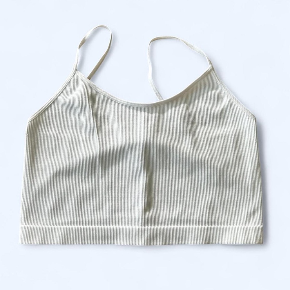 wild fable Cream Ribbed Cropped Tank with Spaghetti Straps